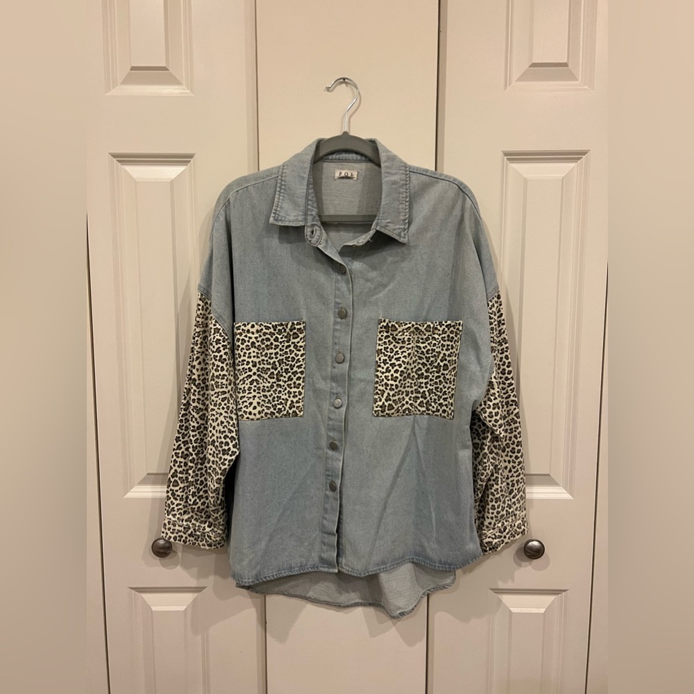 Jean/print shirt jacket
